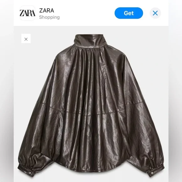 Zara Women's Brown Leather Bomber Jacket - Picture 4 of 8